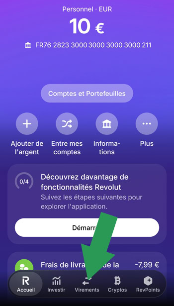 Acceder aux virements via l'appli Revolut pour gérer les bénéficiaires