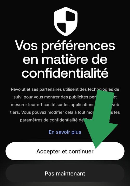 Préférences de confidentialité Revolut à accepter