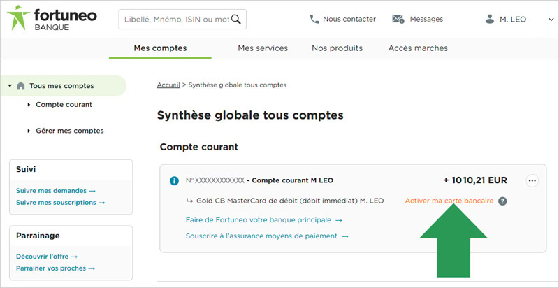 Activer ma carte bancaire Fortuneo sur leur site web officiel.