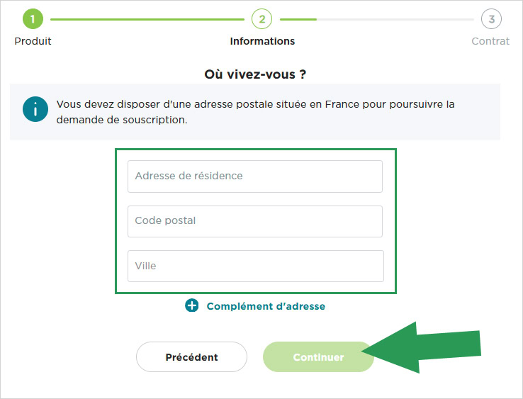 Indiquer une adresse en France pour pouvoir ouvrir un compte Fortuneo