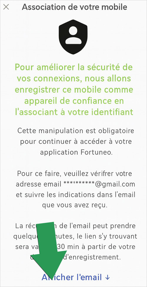Afficher email confiance Fortuneo app
