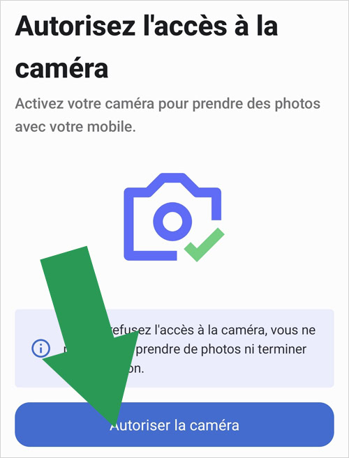Autoriser la caméra pour la vérification d'identité Revolut par selfie