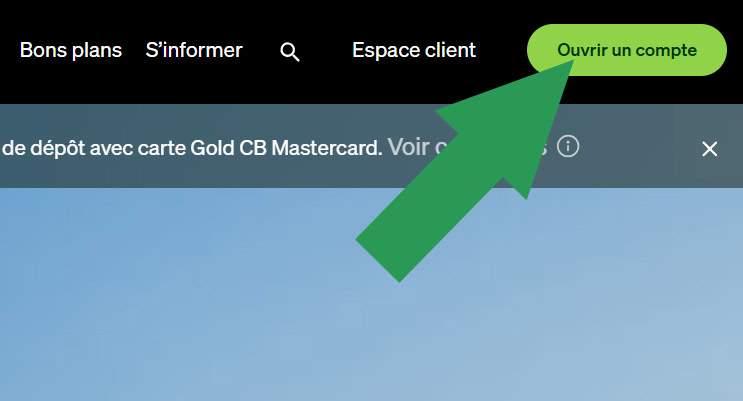 Bouton principale pour ouvrir un compte sur site Fortuneo