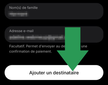 On clique sur le bouton ajouter un destinataire pour valider le bénéficiaire sur Revolut