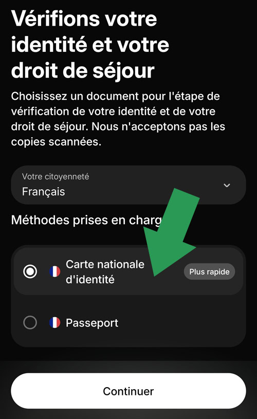 Choisir un document d'identité valide sur Revolut