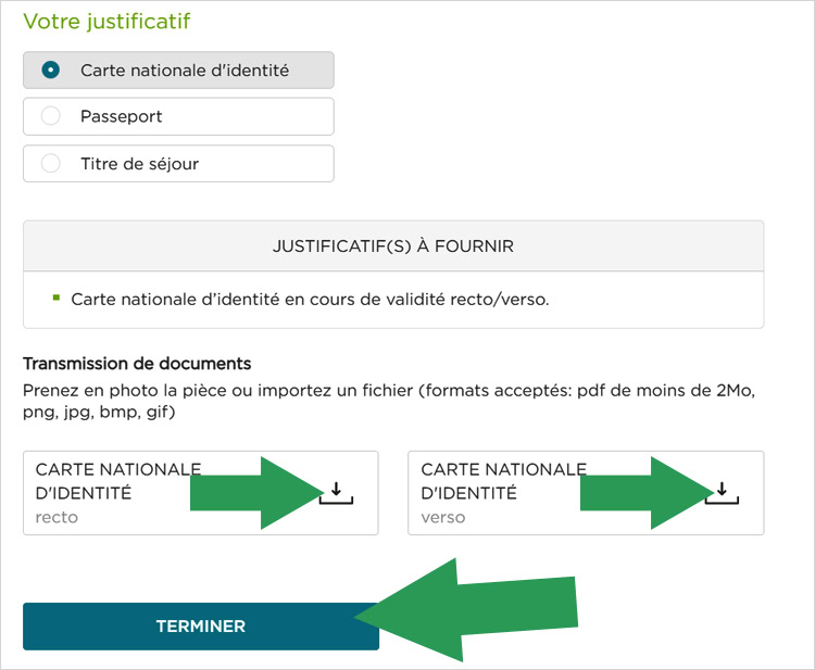 Choix du justificatif d'identité que vous voulez donner pour l'ouverture de compte Fortuneo
