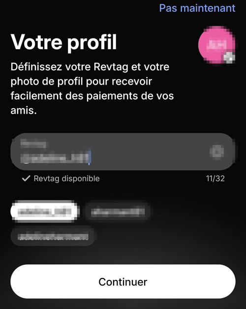 Choix de votre revtag lors de l'inscription à Revolut