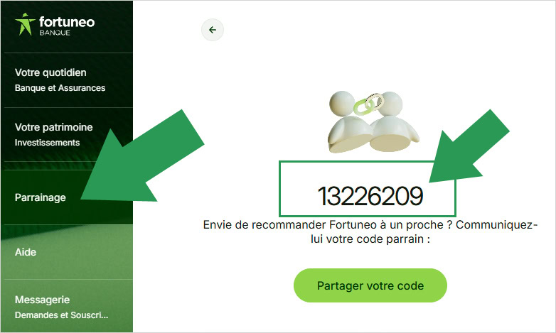 Trouver le code de parrainage depuis le site web Fortuneo Banque