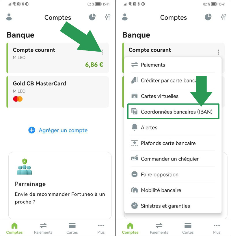 Trouver vos coordonnées bancaires RIB et IBAN dans l'appli Fortuneo