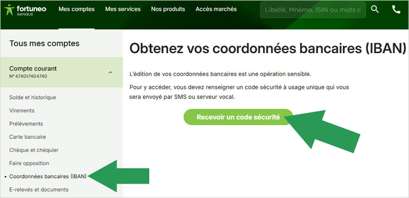 Éditer un RIB ou IBAN depuis l'interface classique du site Fortuneo