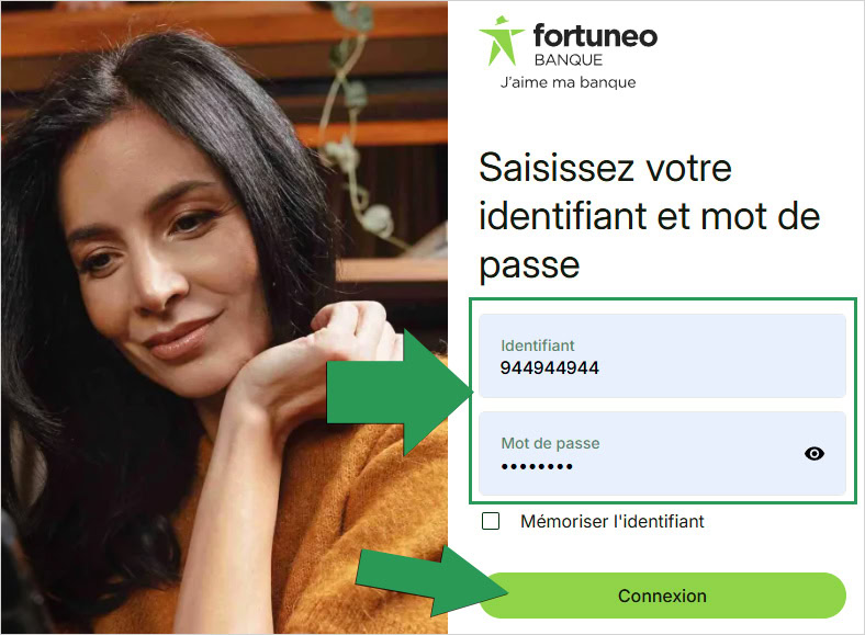 Identification de connexion sur le site web de Fortuneo