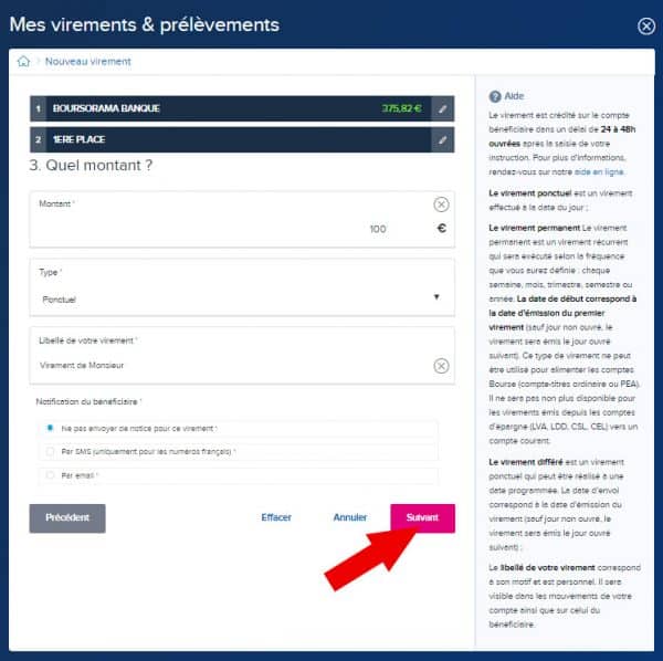 Faire un virement avec Boursorama 01 banque en ligne