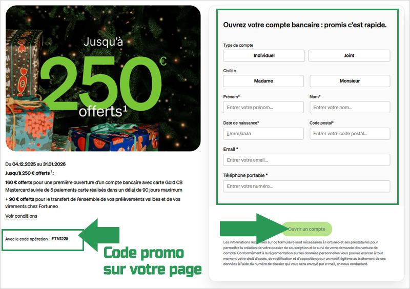 Ouverture rapide du compte avec le code promo Fortuneo pour la prime
