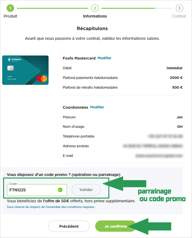 Récap de votre demande d'ouverture de compte Fortuneo