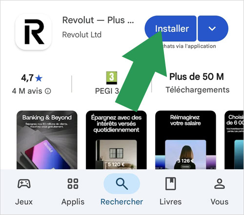 Recherche de revolut sur playstore ou appstore