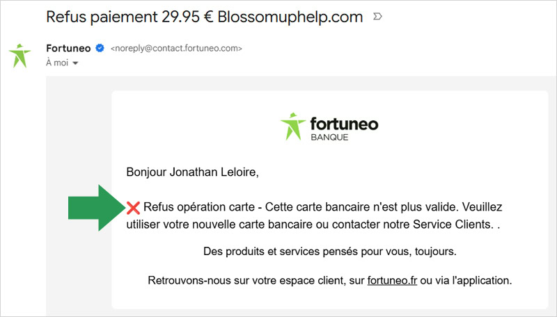 Refus de paiement par carte virtuelle Fortuneo banque