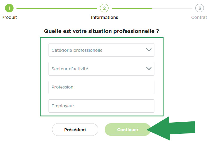 Indiquez votre situation professionnelle à Fortuneo banque