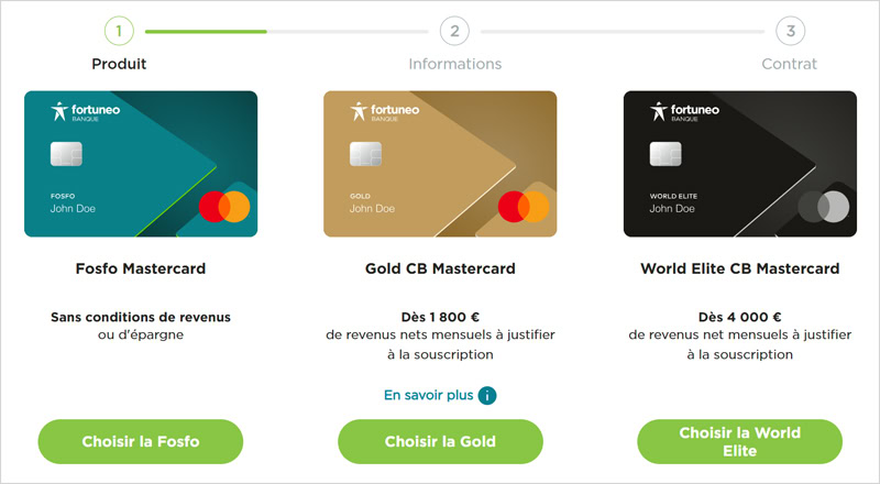 Présentation de toutes les cartes que Fortuneo propose à l'ouverture d'un compte